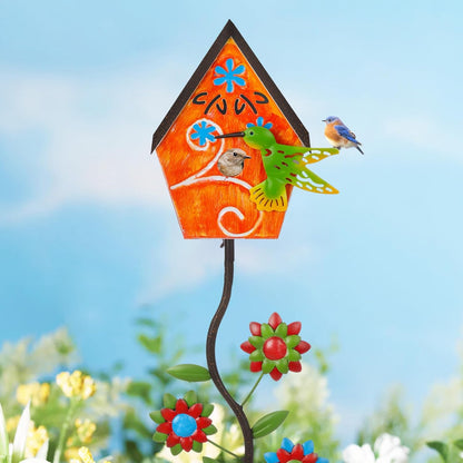 51” Bird Houses Stake for Outside, Metal Wild Bird Feeder Birdhouse Stake Pole with Hummingbird