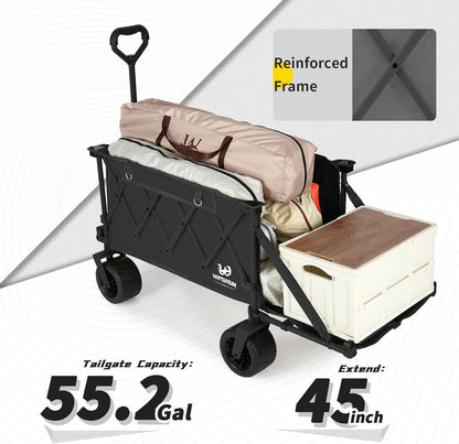 Whitsunday Collapsible Folding Wagon Heavy Duty Utility Beach Wagons with Opened Tailgate and