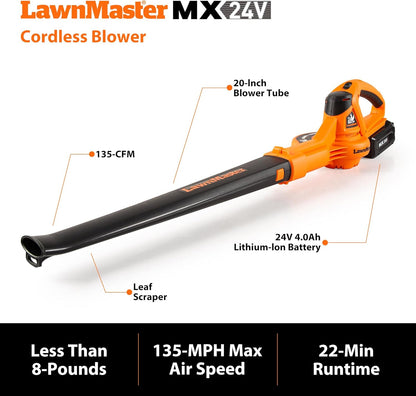 LawnMaster 24VMWBL 24V Max 13-inch Cordless Lawn Mower and Cordless Leaf Blower Combo with 2x4.0Ah
