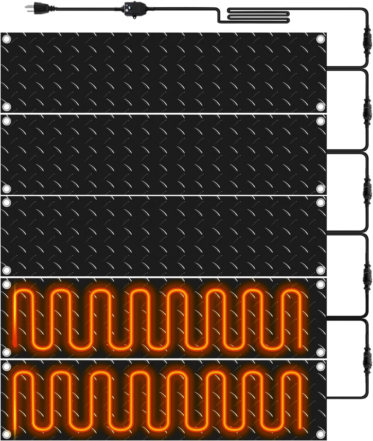 Riakrum 5 Pcs Heated Snow Melting Mats Outdoor, 10 x 30 in Winter Anti-Slip Heated Rubber Mat for