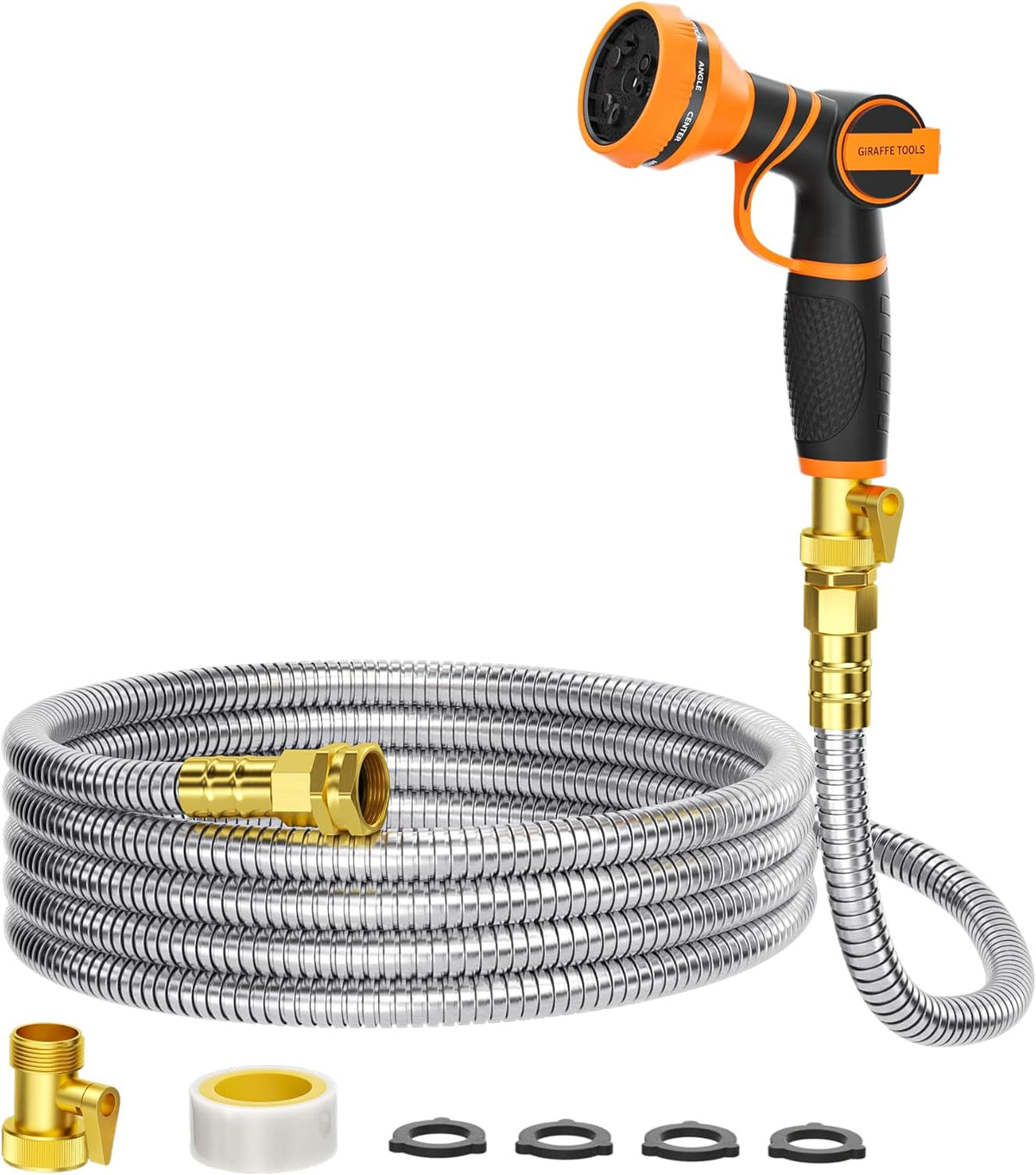 Girafe Tools Garden Hose 25ft x 5/8", 304 Stainless Steel Metal Water Hose, No Kink Garden Water