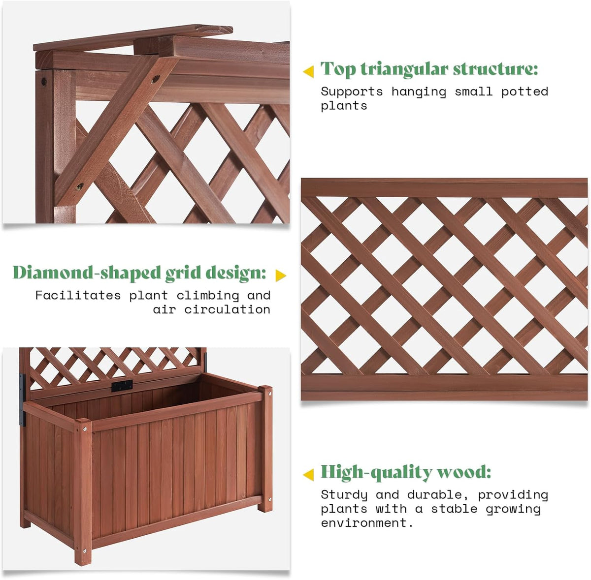 AMERLIFE 2 Pack Raised Garden Bed with Trellis for Vegetables, Climbing Plants, Durable Natural