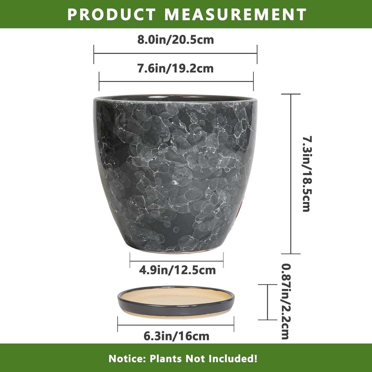 Ceraimc Planter - 8 Inch Plant Pot for Indoor Outdoor Plants, Decorative Round Planters, Flower Pot