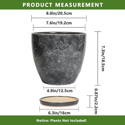 Ceraimc Planter - 8 Inch Plant Pot for Indoor Outdoor Plants, Decorative Round Planters, Flower Pot