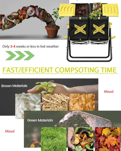 Compost Bin Outdoor - 2 X 18.5 Gal Dual Chamber Compost Tumbler,BPA Free Outdoor Rotating Composter