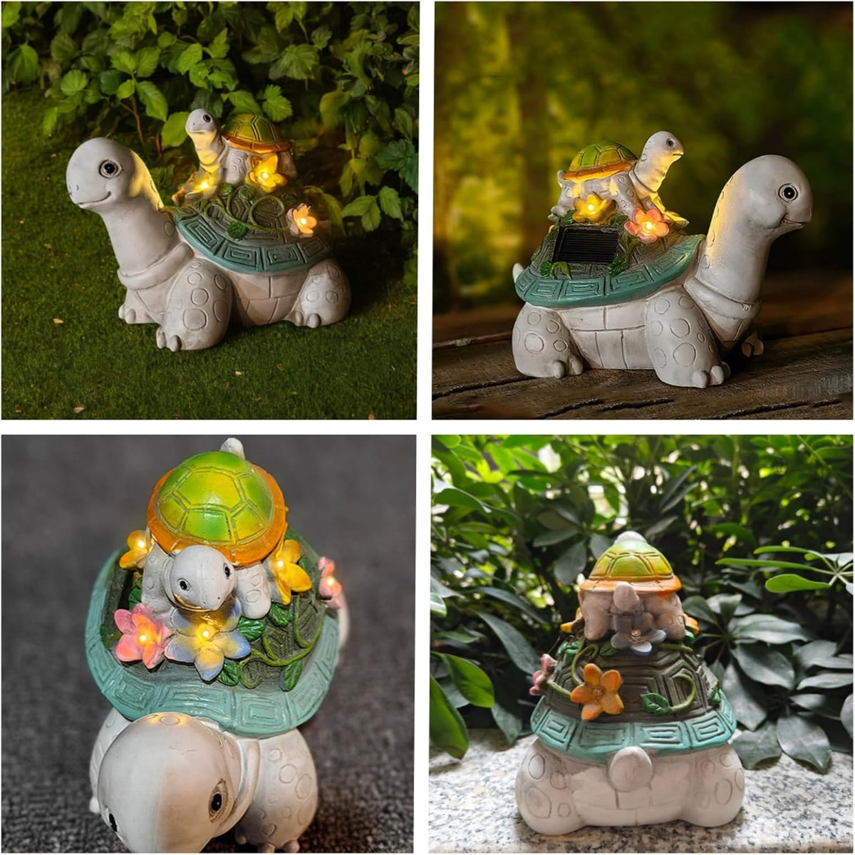 Solar Garden Outdoor Statues Turtle with Succulent and 7 LED Lights, Cute Outdoor Turtle Decor for