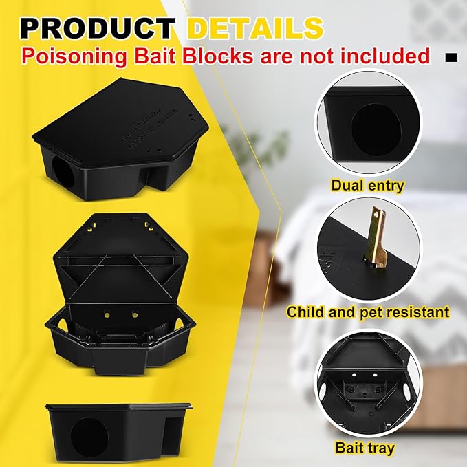Qualirey 2 Pcs Rat Bait Station with Keys 13.58 x 8.98 x 3.35 Inch Rodent Station Rat Traps, Keeps