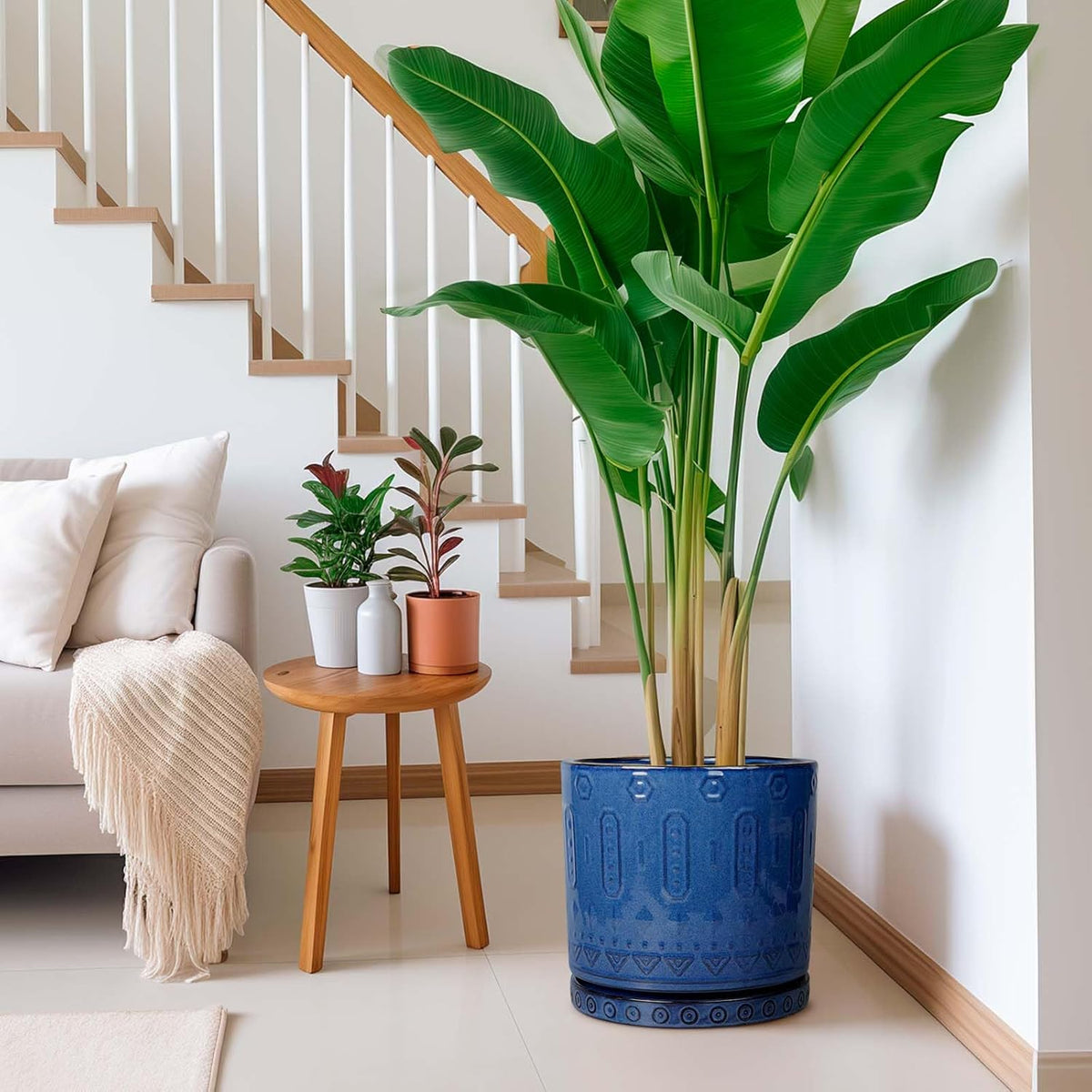 12 Inch Pot for Plants - Ceramic Planter for Indoor Plants Large Plant Pot with Drainage Holes and