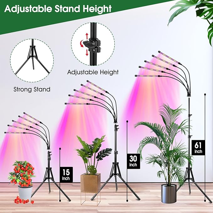 Wolezek Grow Lights for Indoor Plants, 2 Pack Full Spectrum Plant Light with Adjustable Stand