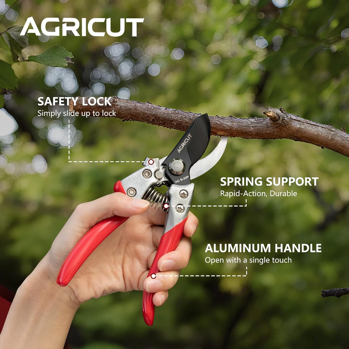 AGRICUT Pruning Shears for Gardening - 1 Inch Cut Capacity Bypass Pruners with High Carbon Steel