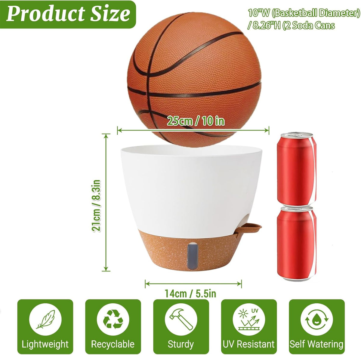 2 Pack 10 inch Plant Pots, Plastic Self Watering Planters with Drainage Holes, Deep Reservoir