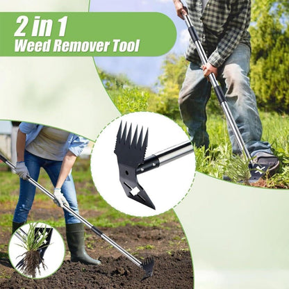 Hoe Garden Tool, 58" Weed Puller Tool with Long Handle, 2 in 1 Hand Weed Rake and Hoe Garden Weeder