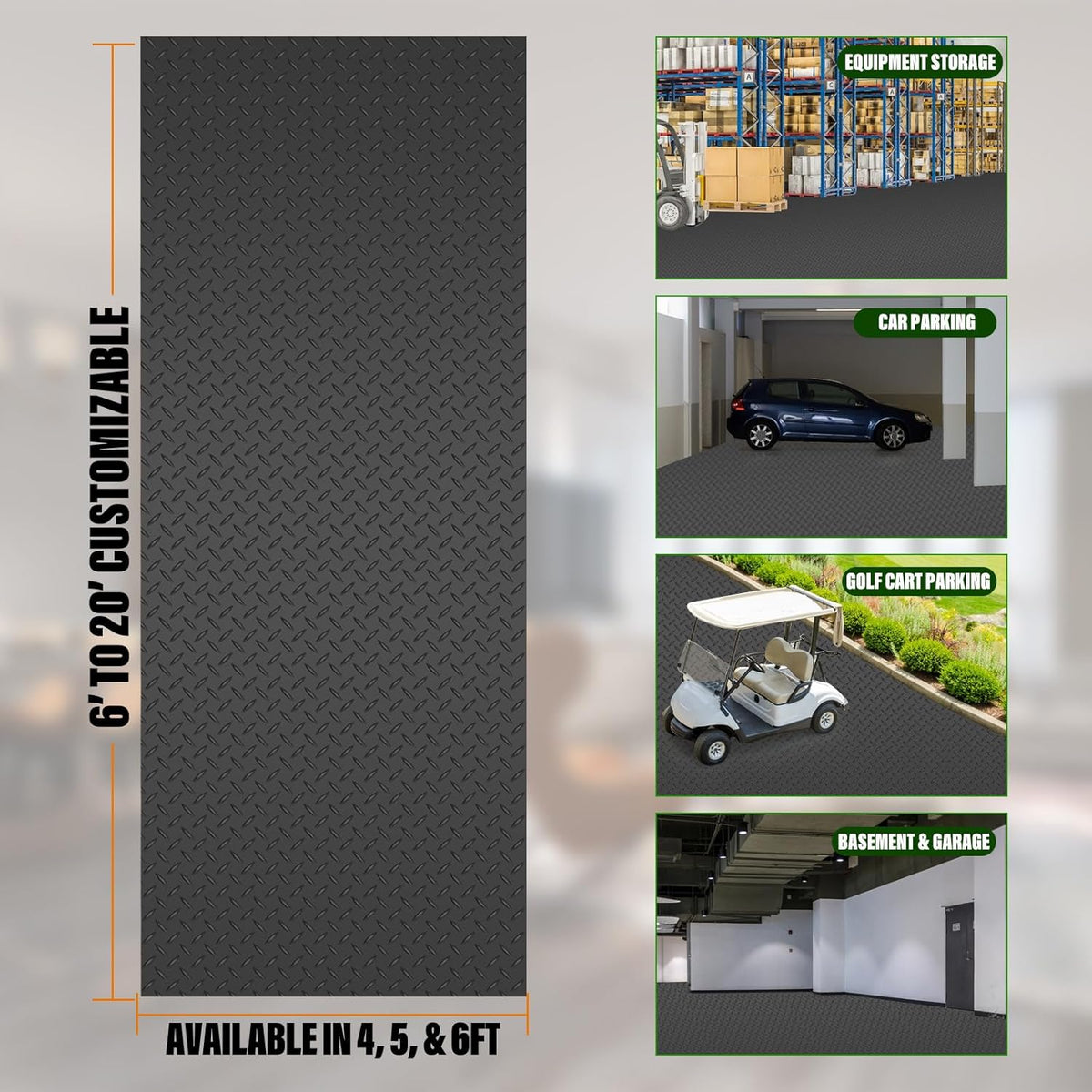 SEAL 6 x 20 Ft Premium Garage Floor Mat, Solid 2.8mm Thickened Black Commercial Grade Heavy Duty