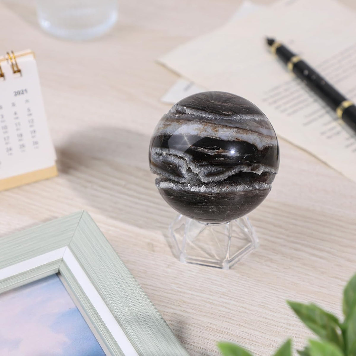 Natural Sphalerite Crystal Ball with Acrylic Display Base, 51-60mm Polished Stone Feng Shui Crystal