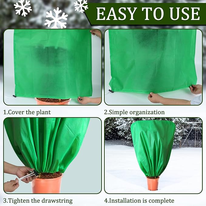 8 Pcs Plant Covers Frost Protection Bag 47" x 31.5" Winter Reusable Plants Jacket with Drawstring