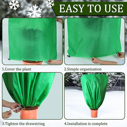 8 Pcs Plant Covers Frost Protection Bag 47" x 31.5" Winter Reusable Plants Jacket with Drawstring