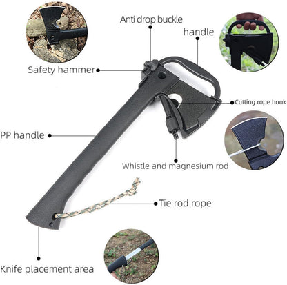 Camping Axe, Survival Hatchet, 4 in 1 Full Tang Tactical Axe with Durable Steel Head & Non-Slip