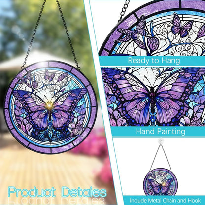 Butterfly Suncatcher Stained Glass Window Hanging - 8” Handmade Stained Glass Suncatchers for