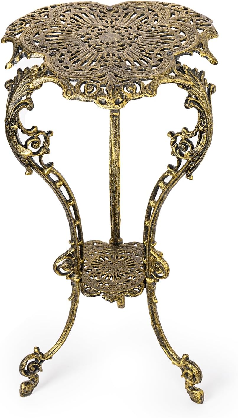 Sungmor Vintage Cast Iron Plant Stand - Ornate Gold Pedestal Table for Indoor Outdoor Garden, 27.5"