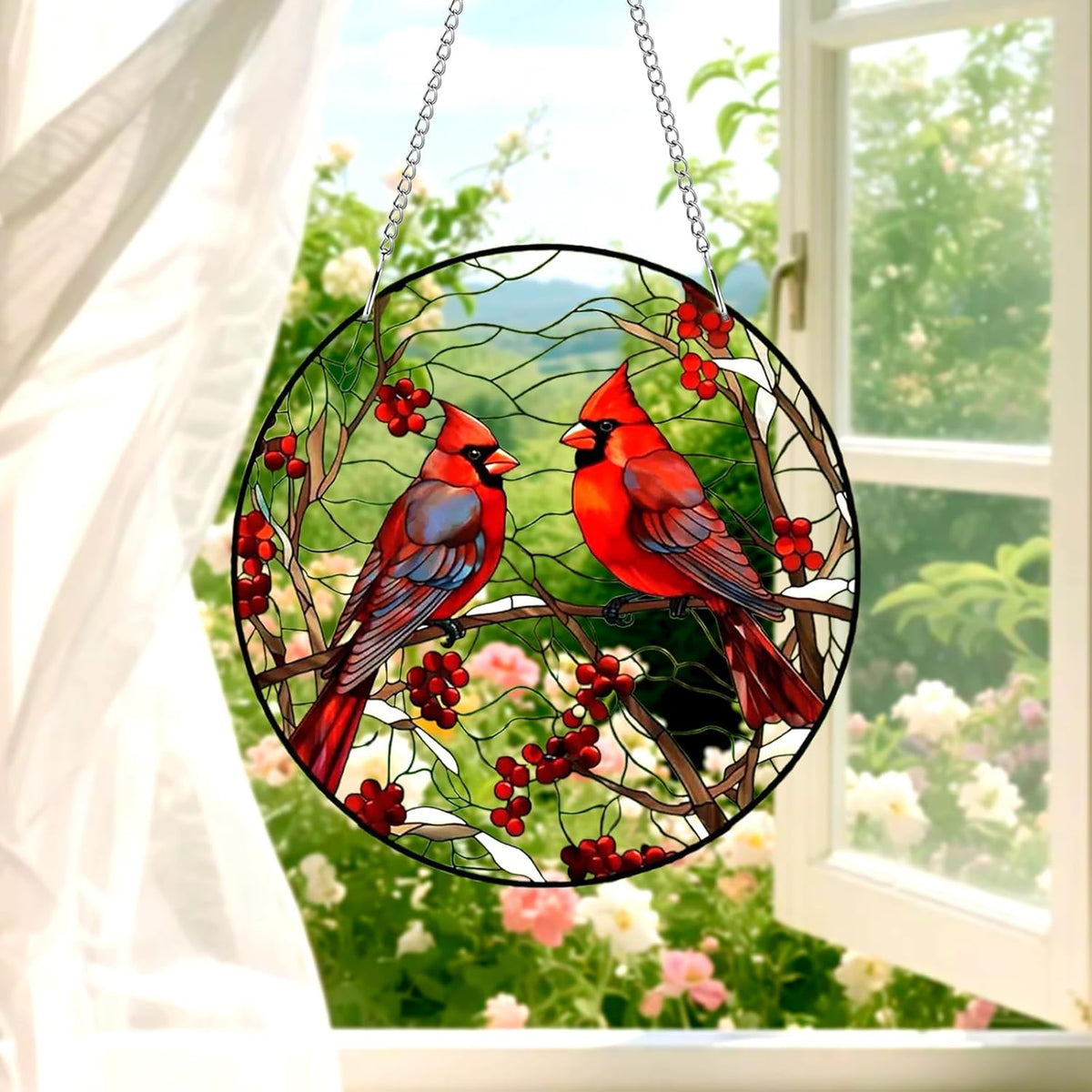 8" Cardinal Window Decorations– Acrylic Hanging Ornament for Door & Window, Decorative Accent for