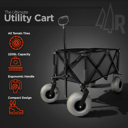 Beach Wagon with Big Wheels for Sand - All Terrain Steel Frame Utility Cart with 9" Pneumatic