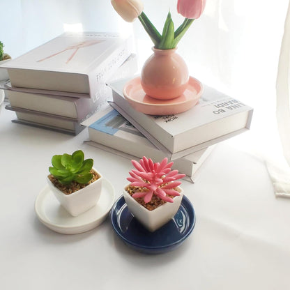 2 Pack Ceramic Plant Saucer 4 Inch, Heavy Duty Plant Pot Tray for Indoor & Outdoor, Glazed Ceramic