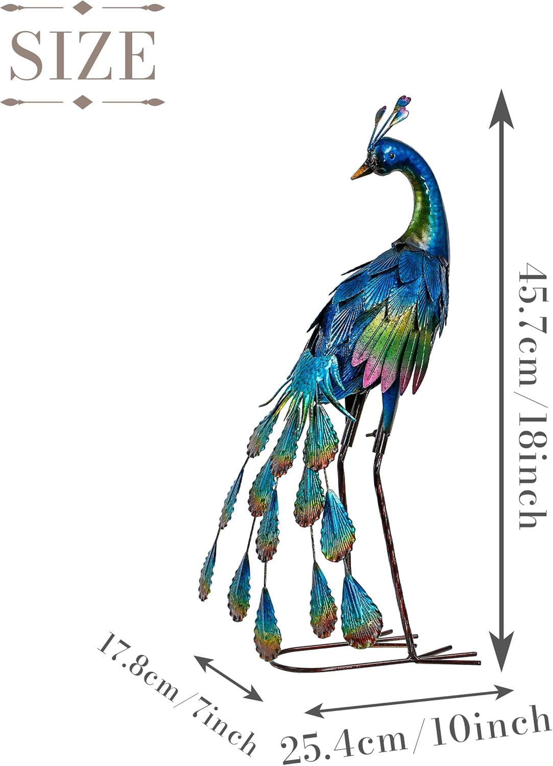 TERESA'S COLLECTIONS Garden Decor, Peacock Garden Decor, Elegant Peacock with Colorful