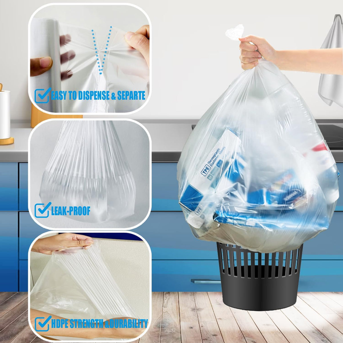 2-4 Gallon Trash Bags, 400 Count Bulk, Clear Plastic Recycling Bags, Small Multi-purpose Garbage