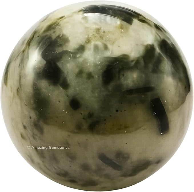 Amazing Gemstone Green Tourmaline in Quartz Crystal Ball with Stand - 2 Inches Crystal Sphere