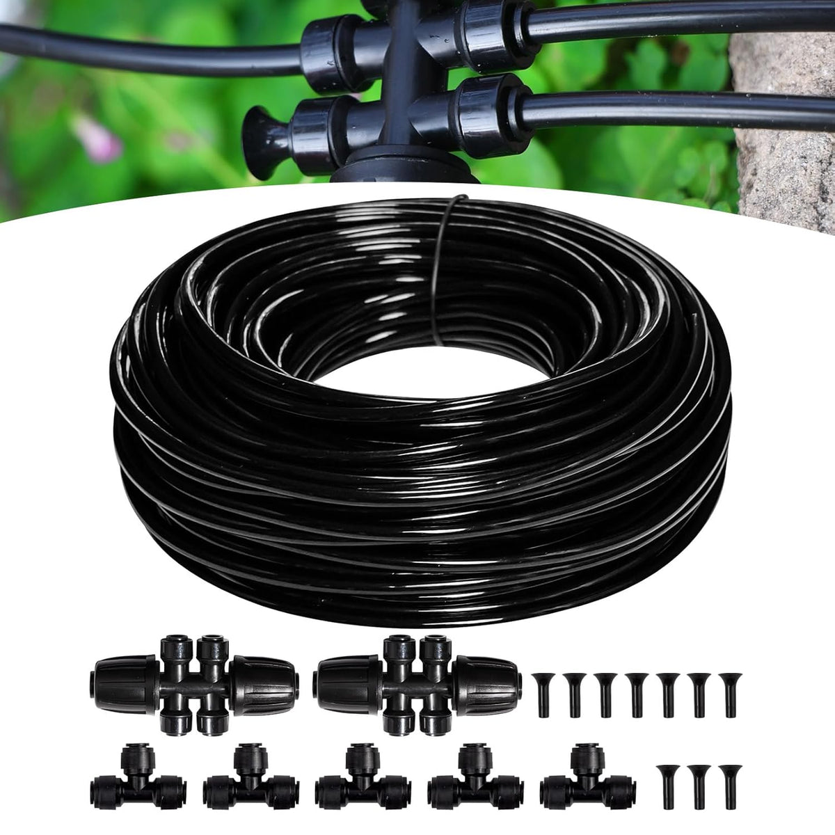 100FT 1/4 inch New Quick-Connect Drip Irrigation Kit Distribution Hose Tubing for Garden Irrigation