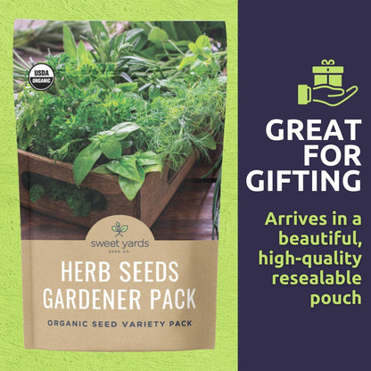 Organic Herb Seeds Variety Pack - 16 Individual Packs - 2025 Season - Basil, Cilantro, Dill, Thyme