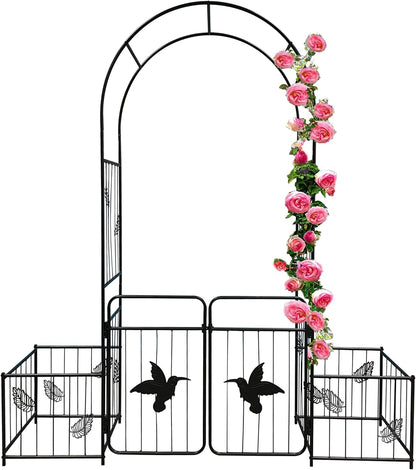 Metal Garden Arbor Arch with Gate and Plant Box, 86.6" H Garden Trellis Wedding Arch Party