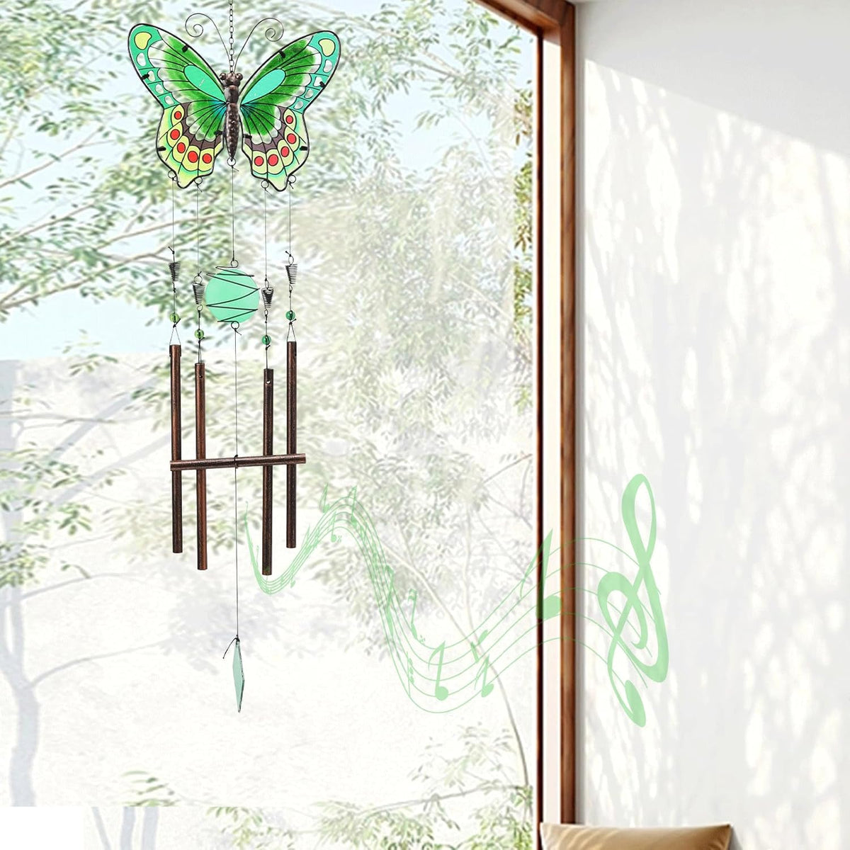 MUMTOP Butterfly Wind Chimes for Outside, Stained Glass Wind Chime Windchimes for Patio