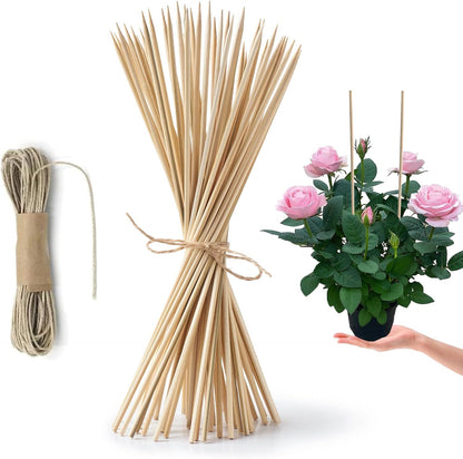 HOPELF 50 Pack 8" Bamboo Plant Stakes for Wood Garden Sticks，Wooden Indoor Gardening Floral Plant