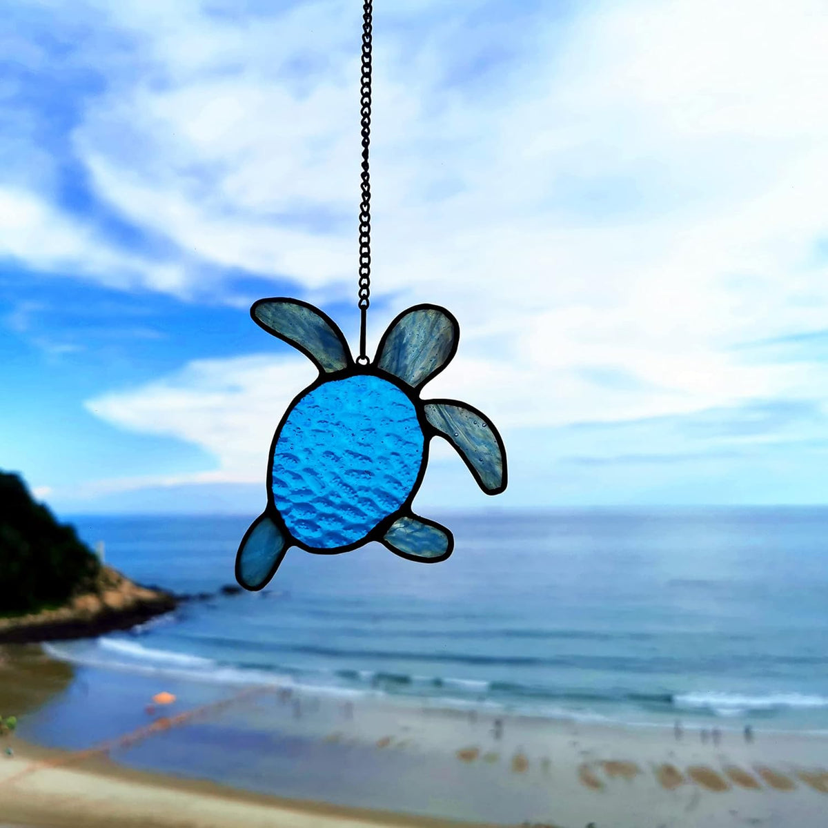 Sea Turtle Decor Stained Glass Window Hangings,Sea Turtle Sun Catcher Wall Art Window Decor for