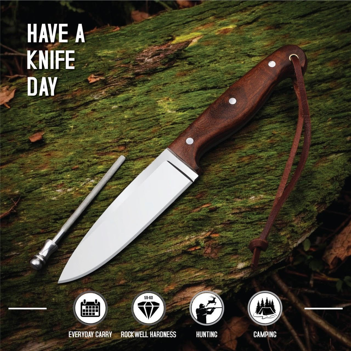H & H BLADES Handmade D2 Steel Skinning Knife With Leather Sheath-10 Fixed Blade Hunting Knife Best