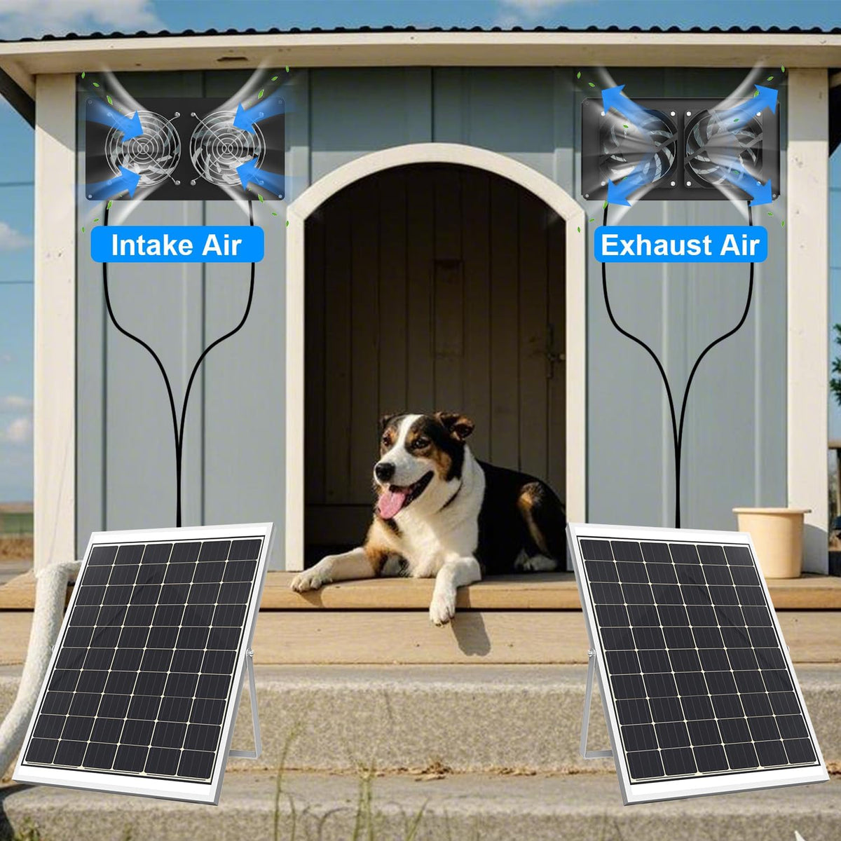 25W Solar Powered Exhaust Fan, Ultra Durable Dual Mental Shell Ventilation for Chicken Coops, Pet