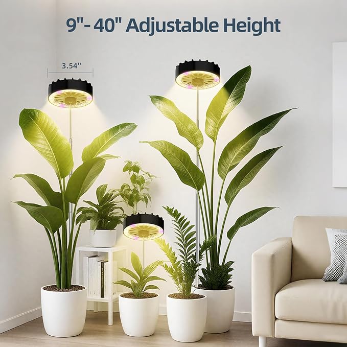 Halo Grow Lights for Indoor Plant, 40'' Height Adjustable Plant Grow Lights with Fan, Full Spectrum