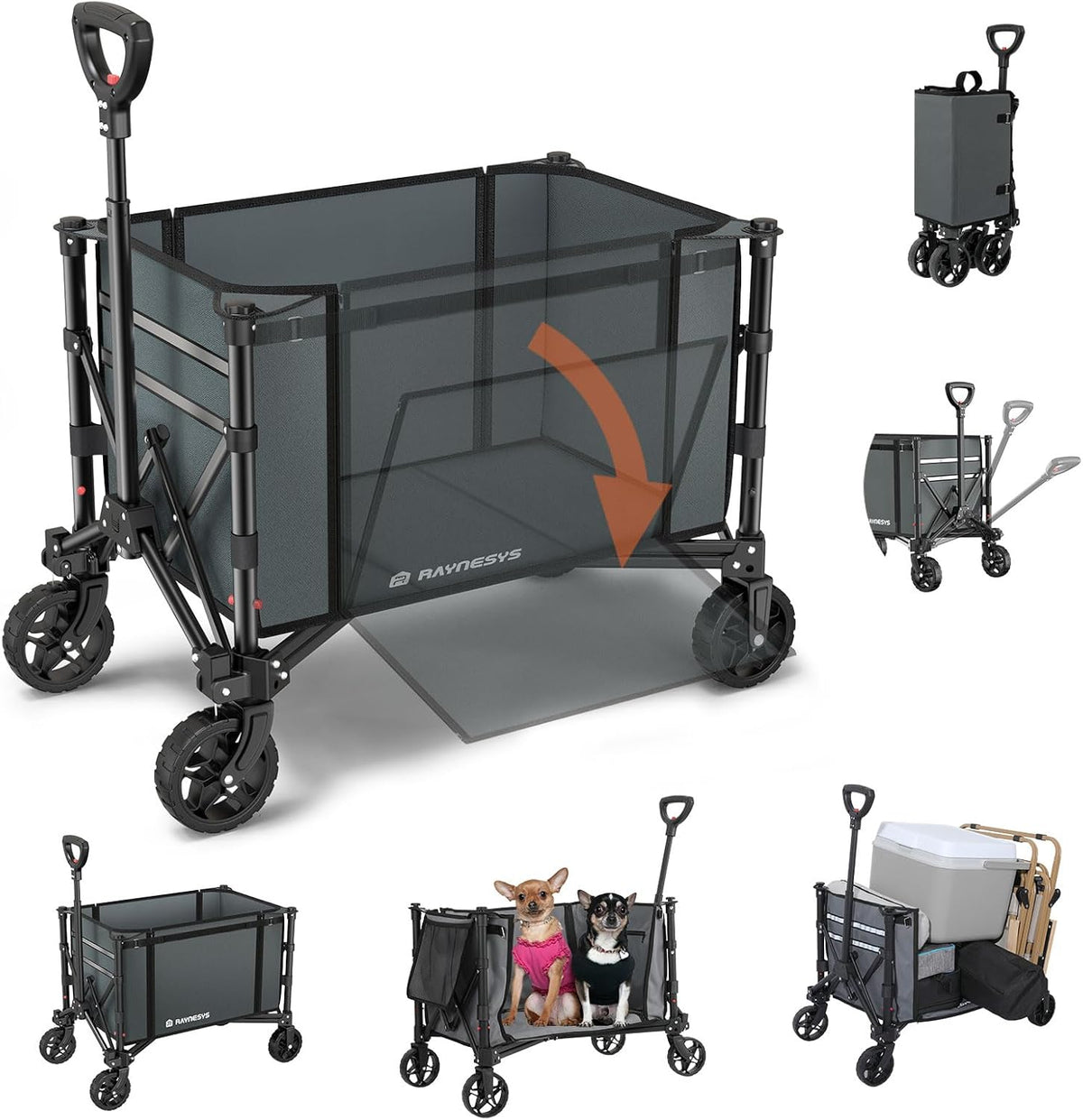 Collapsible Wagon Cart with Wheels 220lbs Foldable Wagon 120L Shopping Cart for Groceries Folding