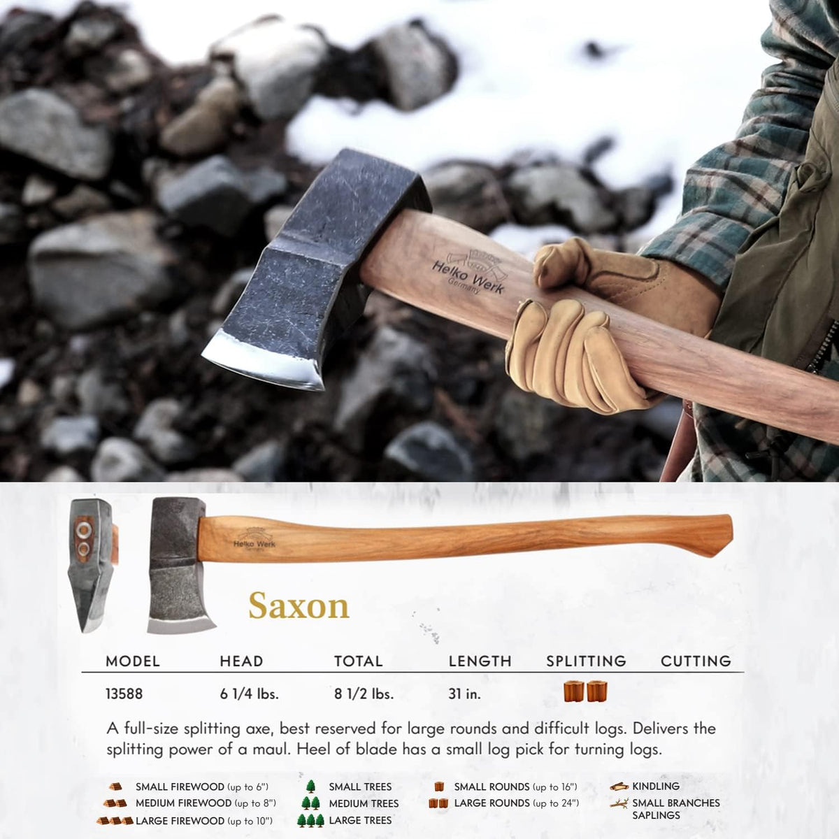 1844 Helko Werk Germany Axe Collection - 3 Traditional Splitting Axes Set - Saxon, Spaltaxt, Mini