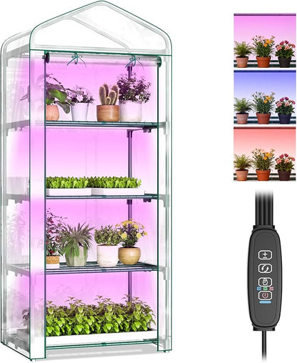 Indoor Greenhouse with Grow Light, 4-Tier Mini Greenhouse 27.6"x19"x63" Small Greenhouse with