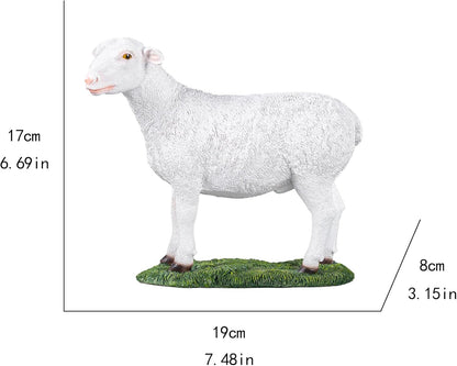 White Standing Lamb Garden Statue, Decorative Resin Sheep Figurine on Grass Base, Farmhouse Animal
