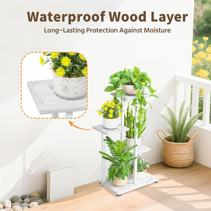 LASZOLA White 4 Tiered Wood Plant Stand Indoor for Large Heavy Duty Planter, Sturdy Multi Level