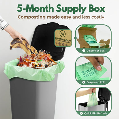 50 Count Compost Bags for Countertop Bin - 13 Gallon Compostable Trash Bags made of Cornstarch