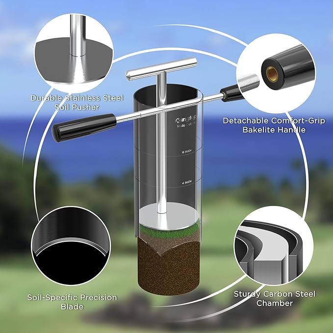 KINGTOP Portable Golf Hole Cutter – Detachable Handle, USGA Standard 4Inch & 6Inch Hole Digger