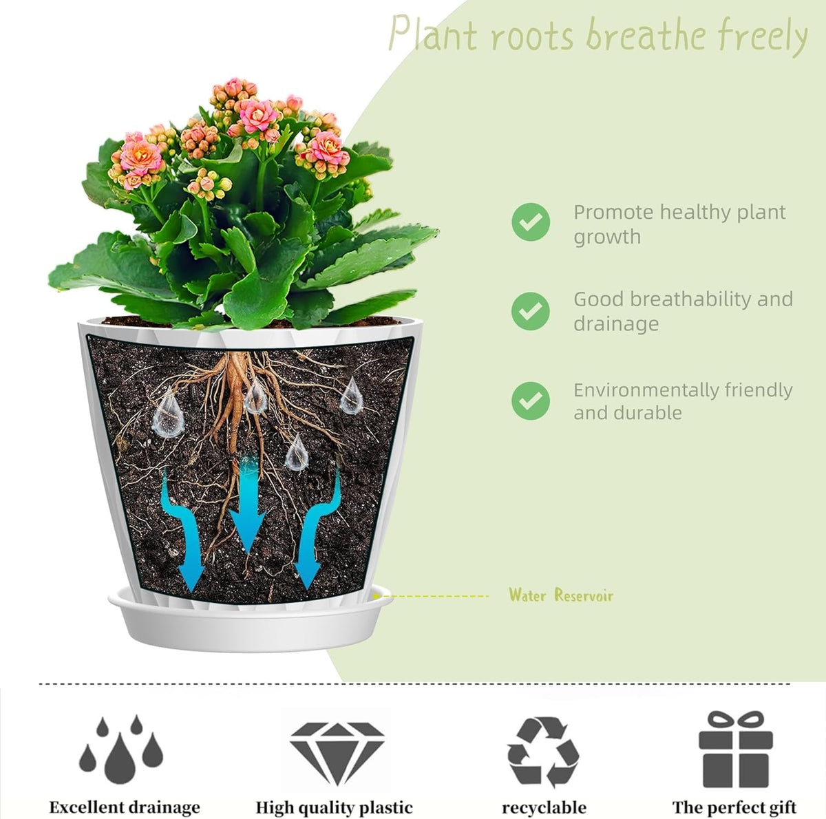 4 Inch Plant Pots, 6 Pack Indoor Flower Pots, Planters with Drainage Holes and Trays for Orchids