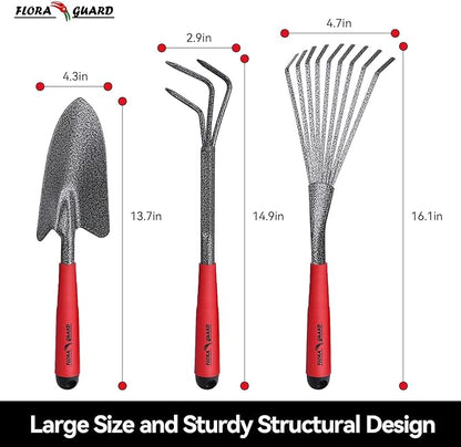 FLORA GUARD Garden Tool Set, 6-Piece Heavy Duty Gardening Hand Tools with Soft Rubber Handle