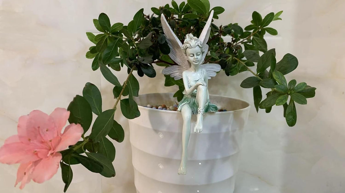 Fairy Garden Figurines Outdoor,Sitting Fairy Statues,Resin Garden Sculptures & Statues,Angel