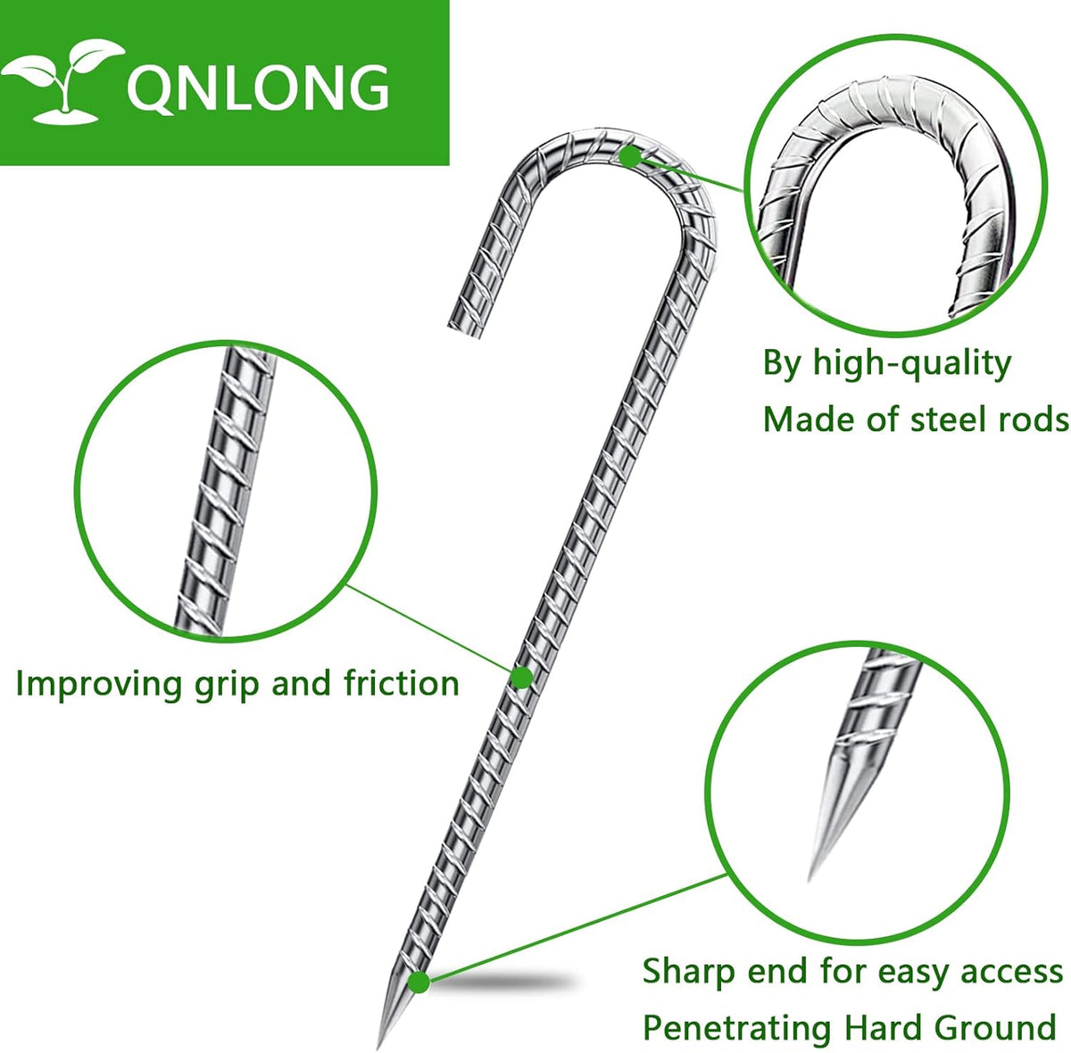 Rebar Stakes 12 Inch Galvanized, J Hook Rebar Stakes 6 Pack Ground Anchors for Tent Heavy Duty for