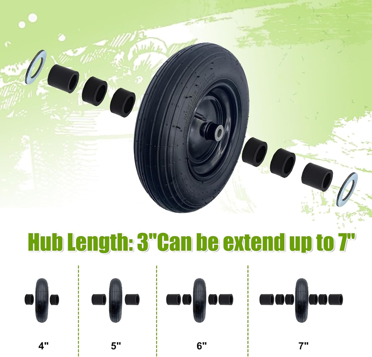 2-Pack 14.5-Inch Wheelbarrow Tire.3.50-8" Pneumatic Tires and wheels with 3"- 6" Center Hub and